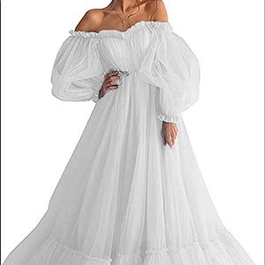 White tule wedding dress